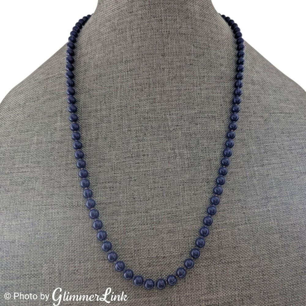 Vintage Oops A Daisy Deep Blue Enamel Gold Tone Beaded Necklace - Picture 3 of 11